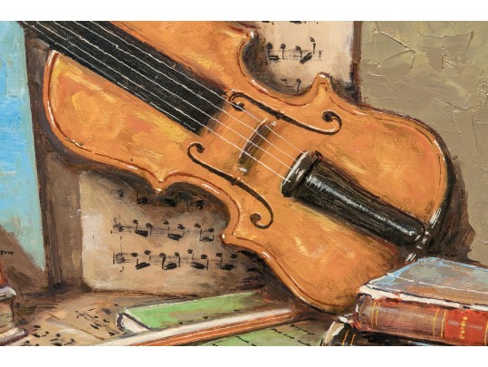 Signed Oil On Canvas, Musical Still Life