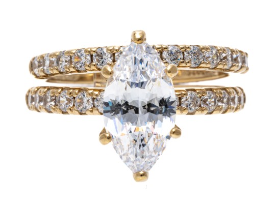 Sterling Vermeil CZ Engagement Ring And Wedding Band Set, Size 7