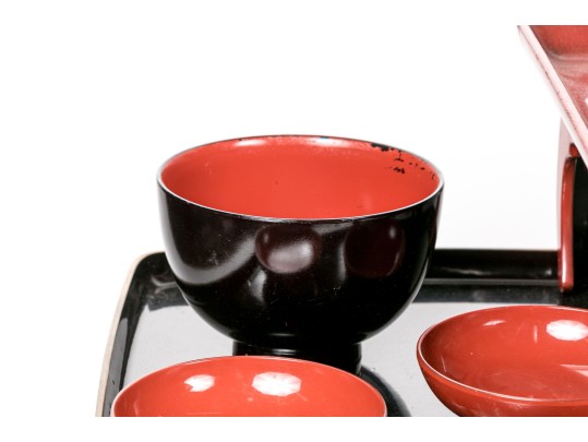 Group Of Asian Lacquered Stands, Cups And Bowls
