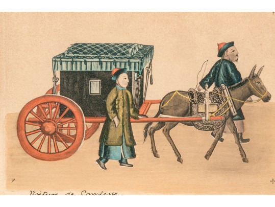 Pair Of Antique French Hand Colored Etchings, Chinese Genre Scenes With Figures
