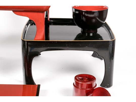 Group Of Asian Lacquered Stands, Cups And Bowls