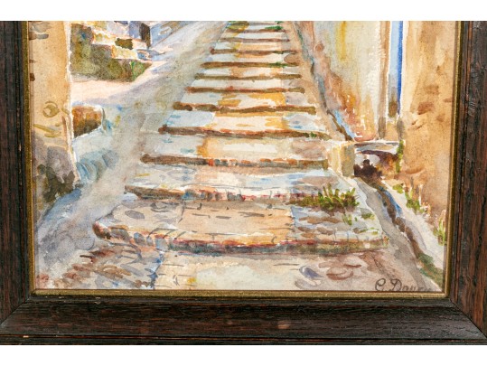 G. Darcy, Two Signed Watercolors On Paper, Mediterranean Village Streets