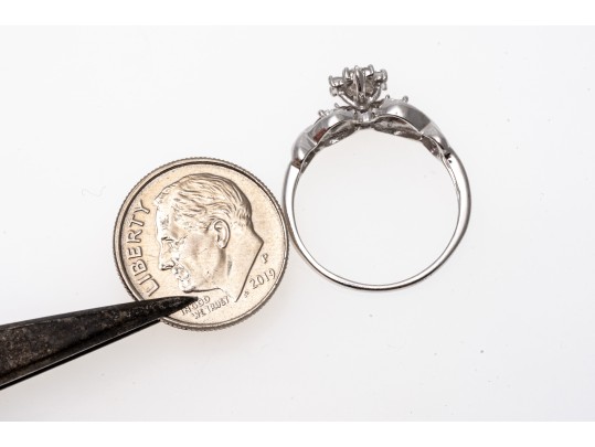 Ornate 10K White Gold Diamond Ring, Size 6.75