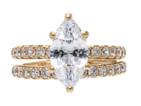 Sterling Vermeil CZ Engagement Ring And Wedding Band Set, Size 7