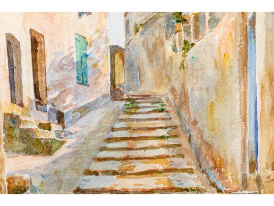 G. Darcy, Two Signed Watercolors On Paper, Mediterranean Village Streets
