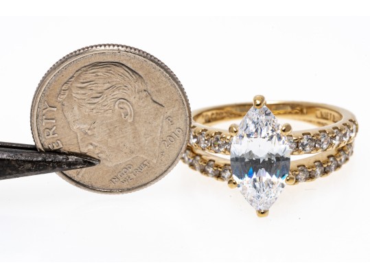 Sterling Vermeil CZ Engagement Ring And Wedding Band Set, Size 7