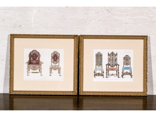 Two Gilt Framed Prints Of Antique Chairs