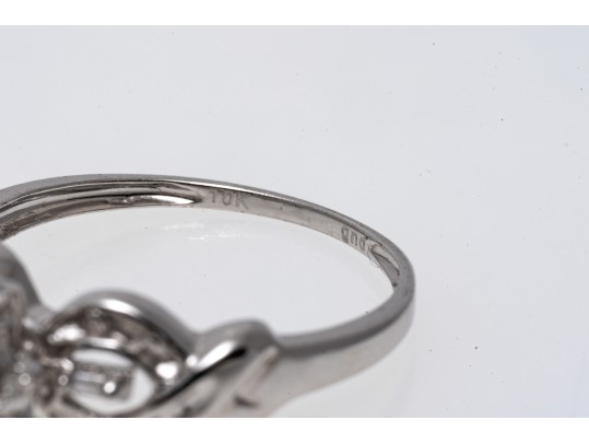 Ornate 10K White Gold Diamond Ring, Size 6.75