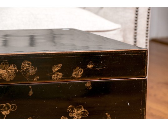 Chinese Black Lacquered Chest On Stand