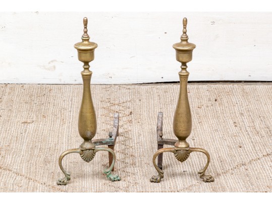 Pair Of Antique Brass Andirons