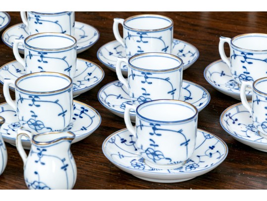 Vintage Continental Blue And White Porcelain Demitasse Set