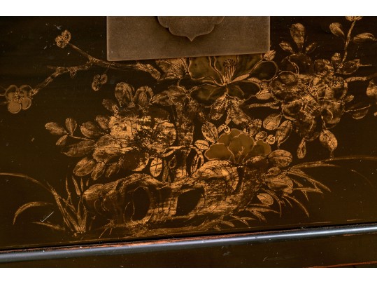 Chinese Black Lacquered Chest On Stand