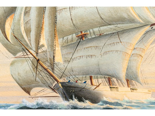 Antique Oil On Canvas, Clipper Ship Ca. 1936, Signed Philipps