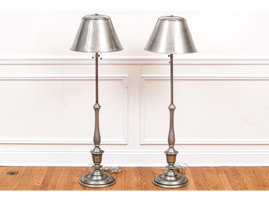 Pair Of Adjustable Classic Chrome Finish Floor Lamps
