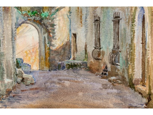 G. Darcy, Two Signed Watercolors On Paper, Mediterranean Village Streets