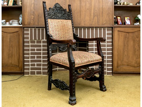 Antique Carved Oak Hall Chair 