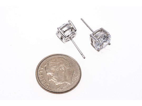 Sterling Silver And Zirconia Stud Earrings.