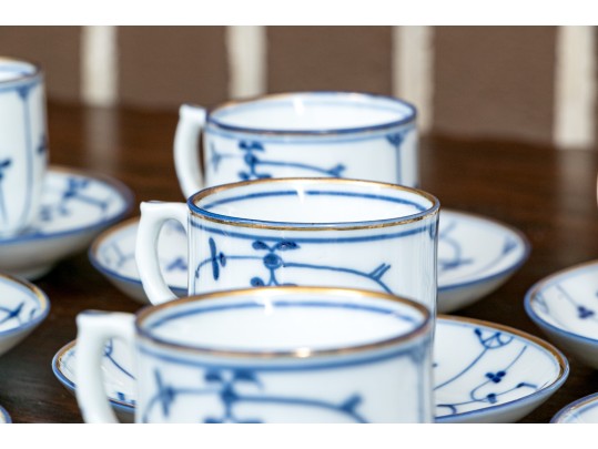 Vintage Continental Blue And White Porcelain Demitasse Set