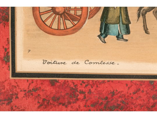 Pair Of Antique French Hand Colored Etchings, Chinese Genre Scenes With Figures