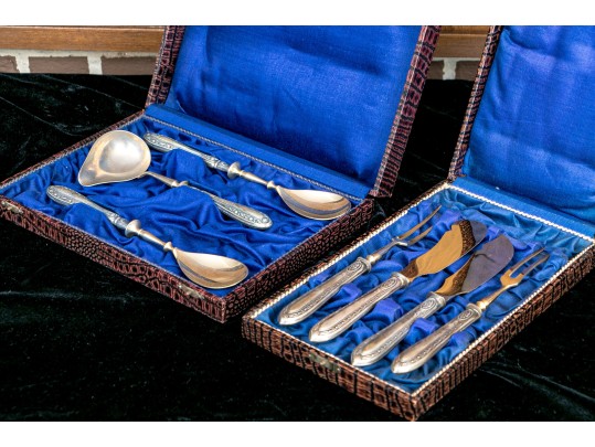 Two Sets Of 800 Silver Handled Serving Pieces, 8 In All, Boxed