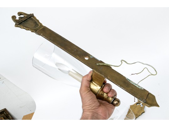 Pair Of Quality Heavy Brass And Glass Wall Sconces