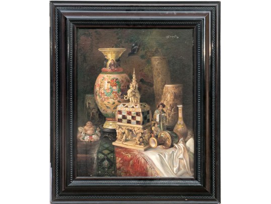 Ludwig Augustin (Austria, 1882- 1960) Antique Oil On Canvas, Still Life With Orientalia