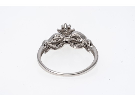 Ornate 10K White Gold Diamond Ring, Size 6.75