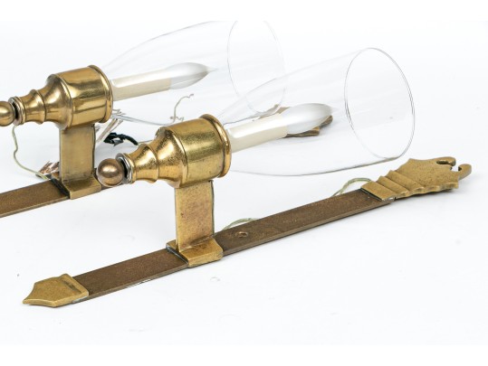 Pair Of Quality Heavy Brass And Glass Wall Sconces