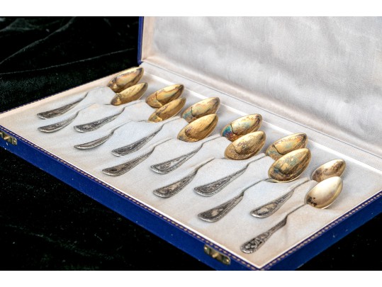 12 Antique German 800 Silver Demitasse Spoons, Boxed    4.105 Troy Ozs. 