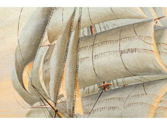 Antique Oil On Canvas, Clipper Ship Ca. 1936, Signed Philipps