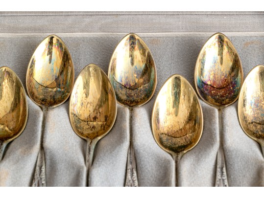 12 Antique German 800 Silver Demitasse Spoons, Boxed    4.105 Troy Ozs. 