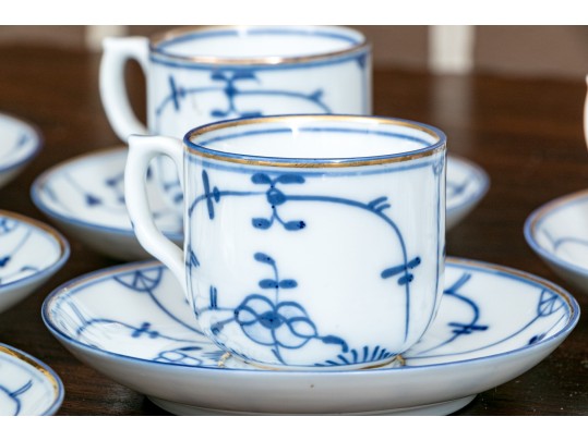 Vintage Continental Blue And White Porcelain Demitasse Set