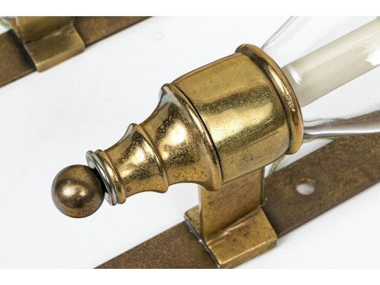 Pair Of Quality Heavy Brass And Glass Wall Sconces