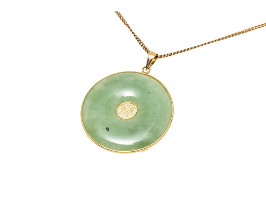 14K Jadeite Pi Pendant Necklace
