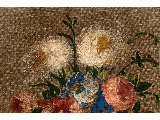Vintage Oil On Canvas Board, Vase Of Flowers
