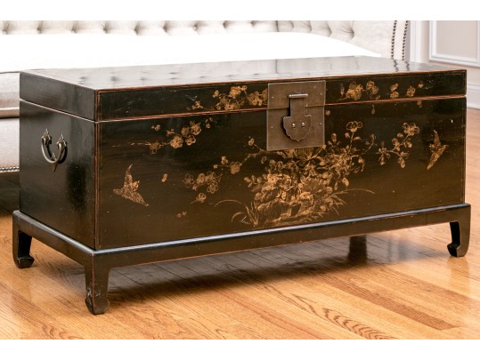 Chinese Black Lacquered Chest On Stand