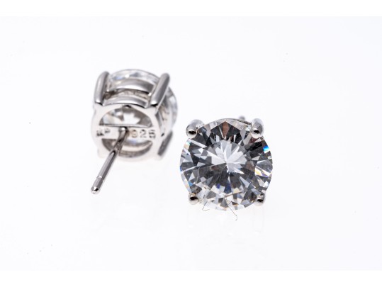 Sterling Silver And Zirconia Stud Earrings.