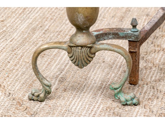 Pair Of Antique Brass Andirons