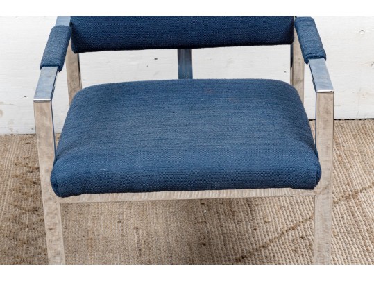 Pair Of Chrome Framed Upholstered Armchairs