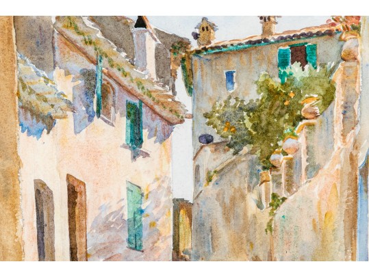 G. Darcy, Two Signed Watercolors On Paper, Mediterranean Village Streets