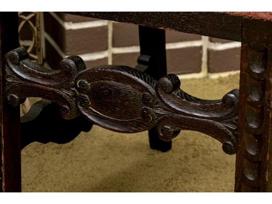 Pair Of Antique Carved Oak Side Chairs 