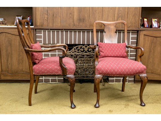 Pair Of Antique Queen Anne Style Fruitwood Armchairs