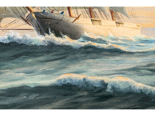Antique Oil On Canvas, Clipper Ship Ca. 1936, Signed Philipps