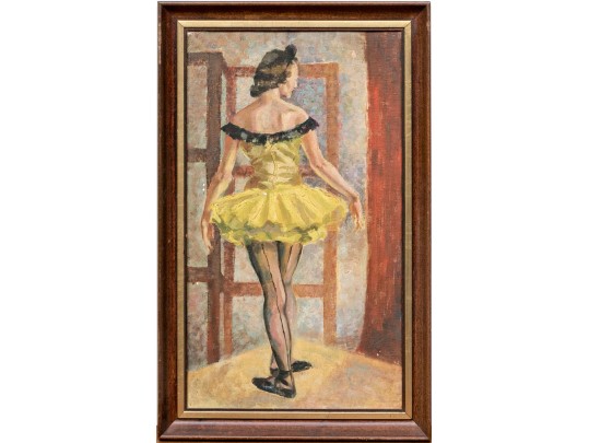 Vintage Oil On Artist Board, Ballerina