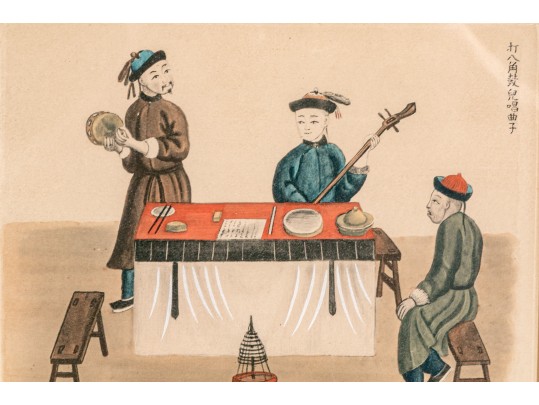 Pair Of Antique French Hand Colored Etchings, Chinese Genre Scenes With Figures