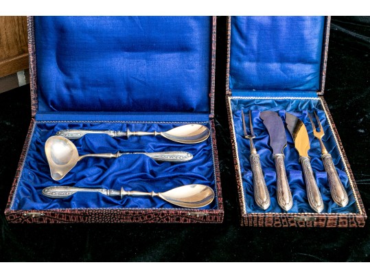 Two Sets Of 800 Silver Handled Serving Pieces, 8 In All, Boxed