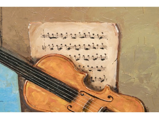 Signed Oil On Canvas, Musical Still Life