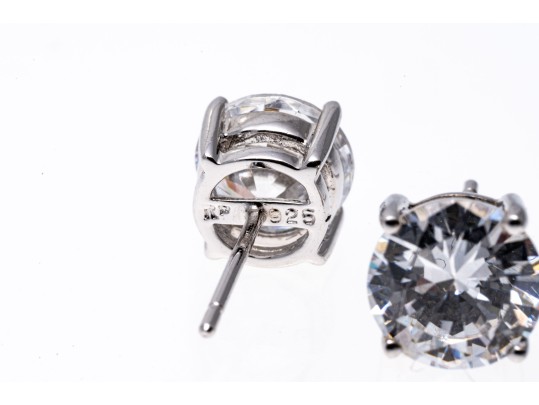Sterling Silver And Zirconia Stud Earrings.