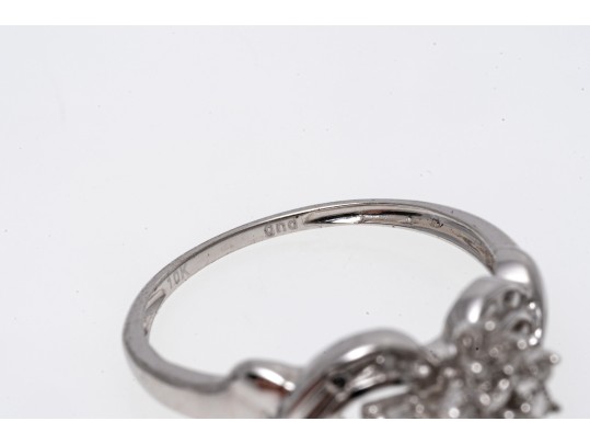 Ornate 10K White Gold Diamond Ring, Size 6.75