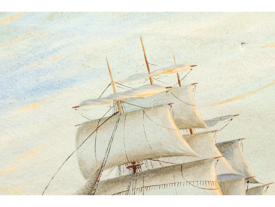 Antique Oil On Canvas, Clipper Ship Ca. 1936, Signed Philipps